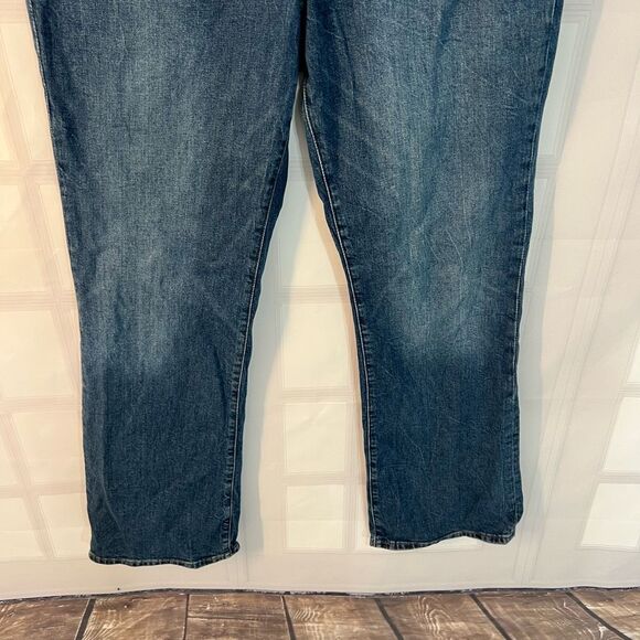 Express Blue Whiskered High Waisted 90's Bootcut Cotton Blended Jeans Size 12 - Picture 5 of 11